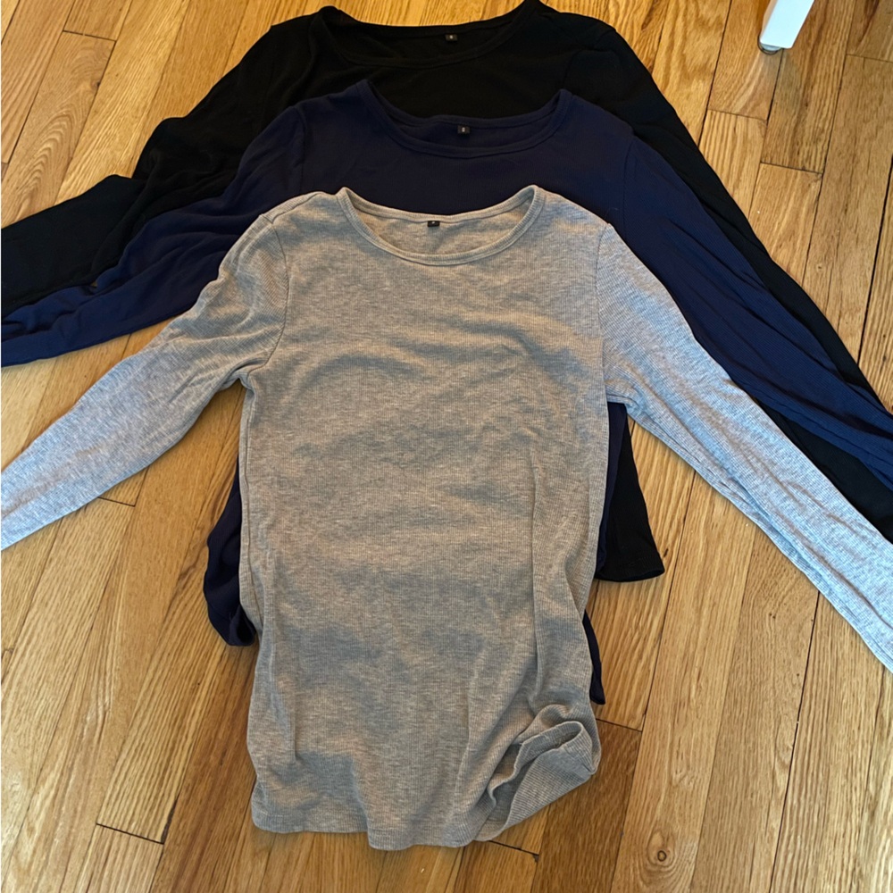 Set of Three Long Sleeve Tops - Black, Navy, Gray
